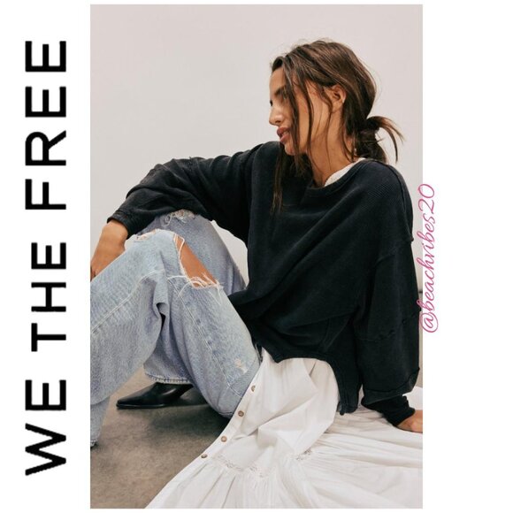 WE THE FREE BY FREE PEOPLE Total Eclipse Tee Black L NWOT - Picture 1 of 4